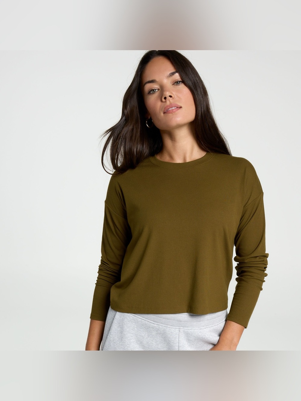 CALIA Women’s Everyday Rib Boxy Long Sleeve Tee XXL – Dark Khaki Olive